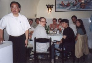 LUGBZ members during the Installation Party organisation meeting at the "Drago d'Oro" together with host Marco, summer 2001